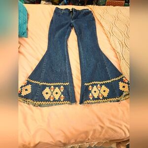Saints & Harts Embroidered Flare Blue Jeans